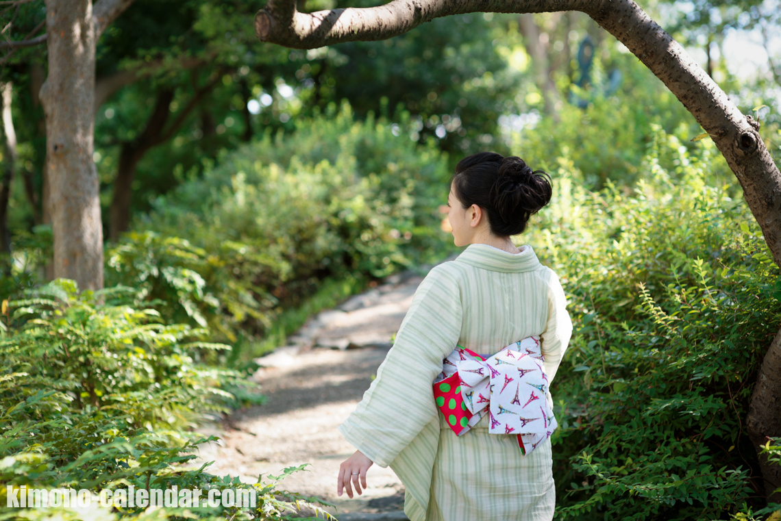 小紋 夏物 麻 半幅帯
