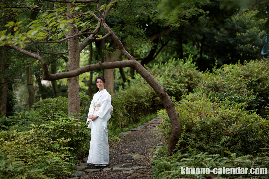 小紋 ポリ 青 半幅帯