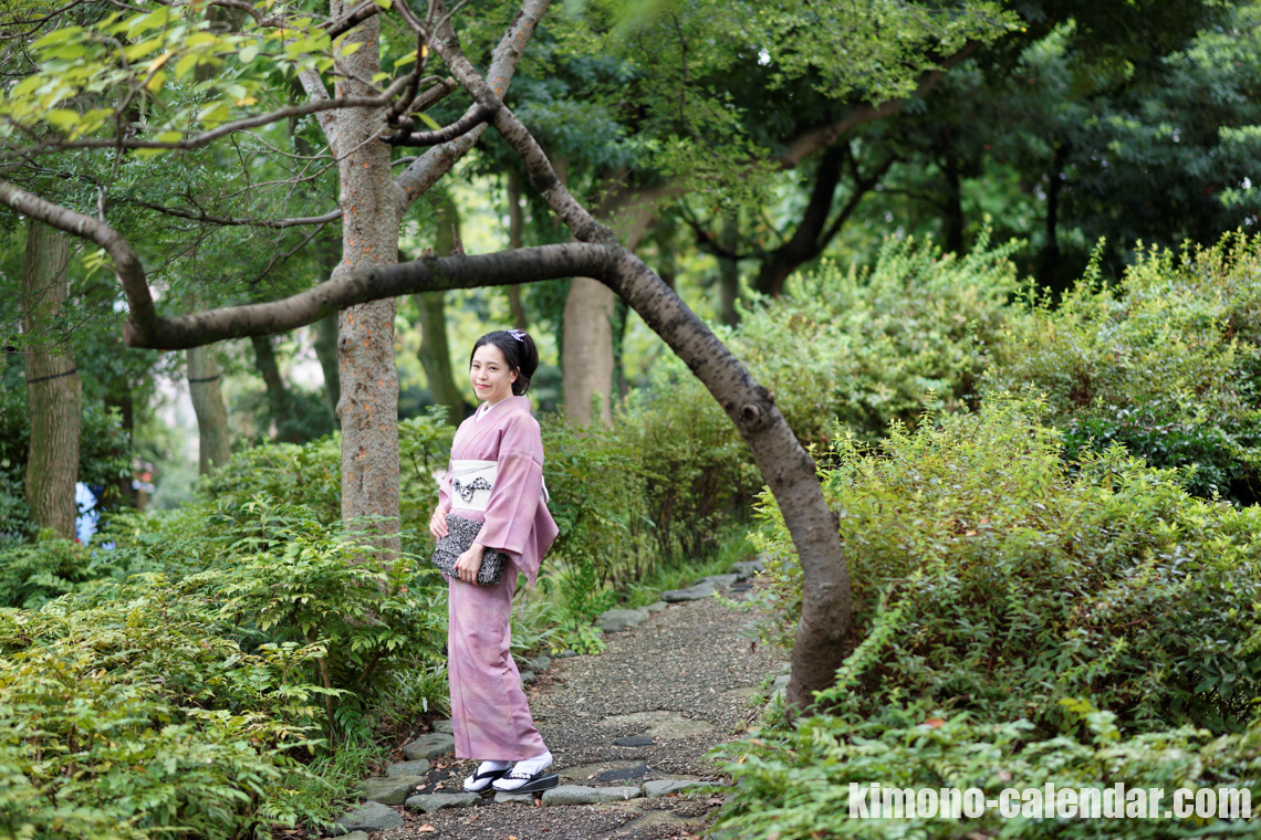 小紋 単 ポリ 半幅帯 紫