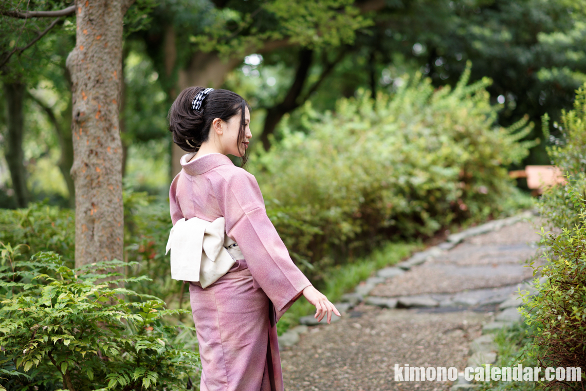 小紋 単 ポリ 半幅帯 紫
