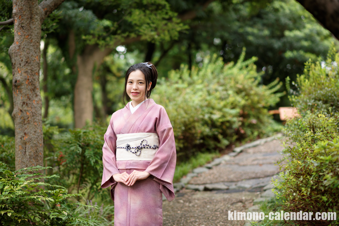 小紋 単 ポリ 半幅帯 紫