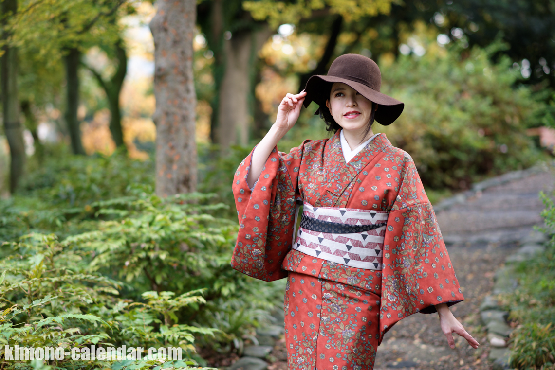 半幅帯 ポリ 袷 小紋