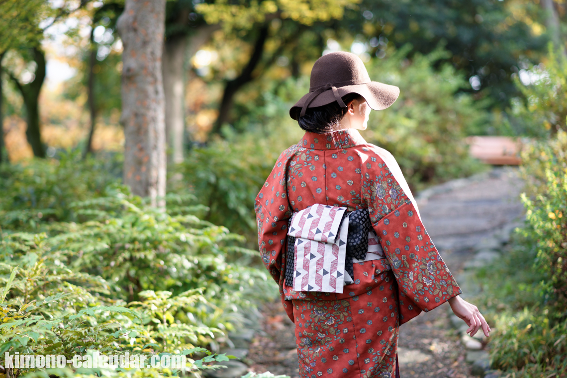 半幅帯 ポリ 袷 小紋