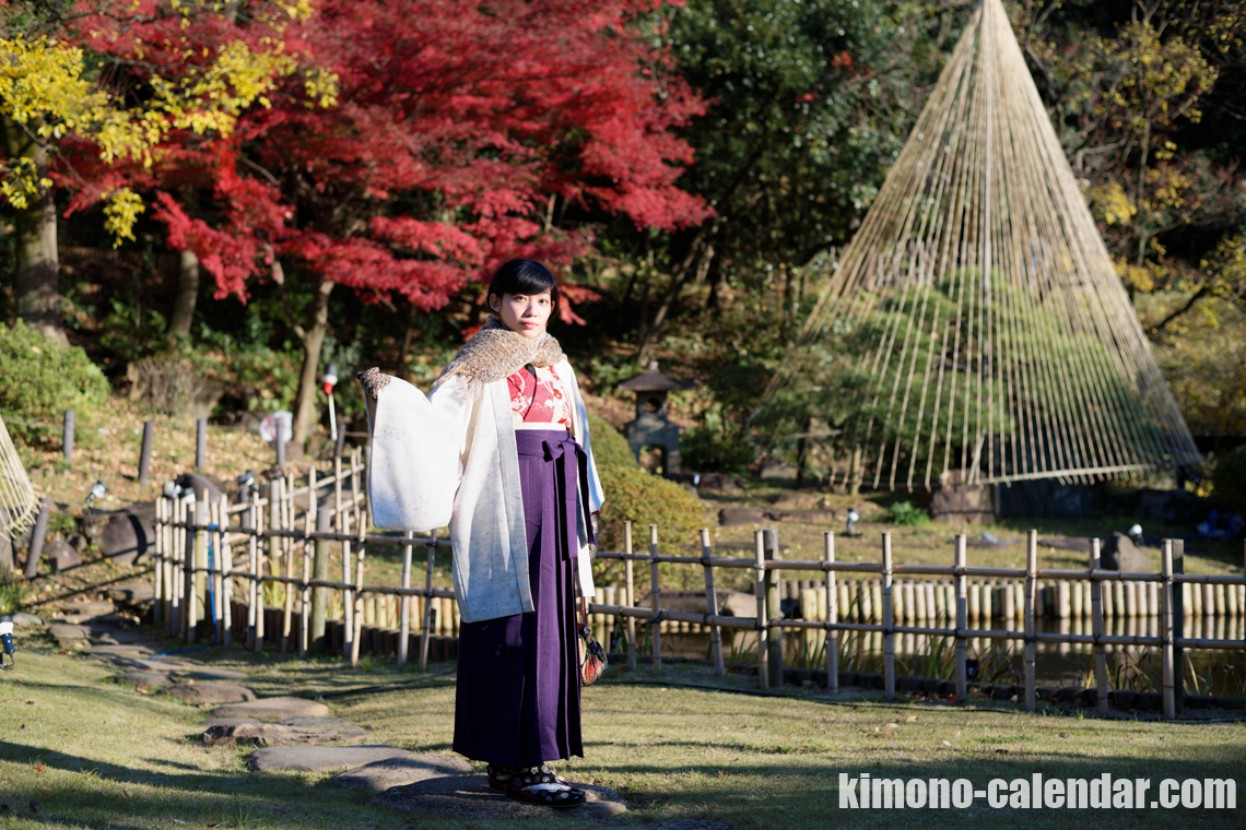 正絹の袷の袴と半幅帯のコーディネート