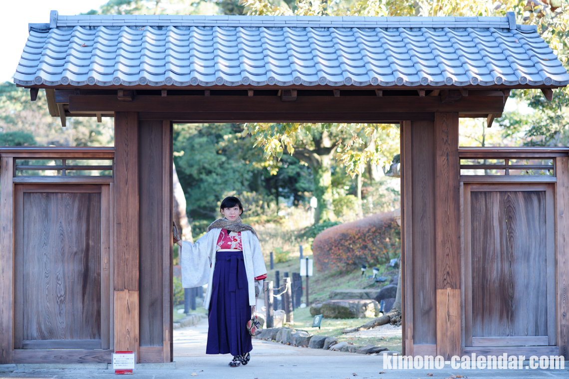 正絹の袷の袴と半幅帯のコーディネート