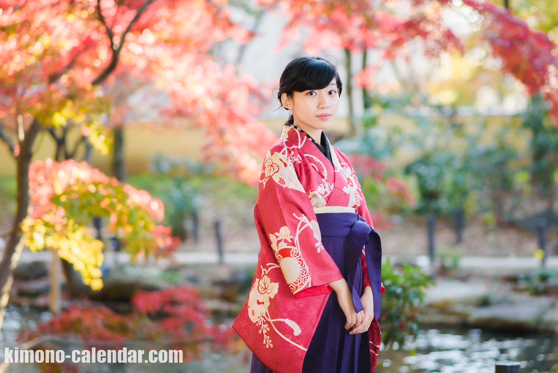 正絹の袷の袴と半幅帯のコーディネート