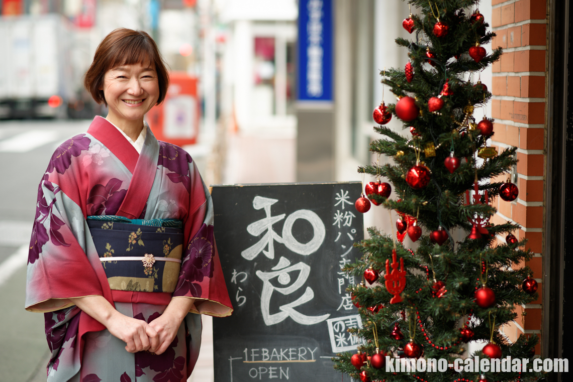 正絹 袷 名古屋帯 小紋 紫