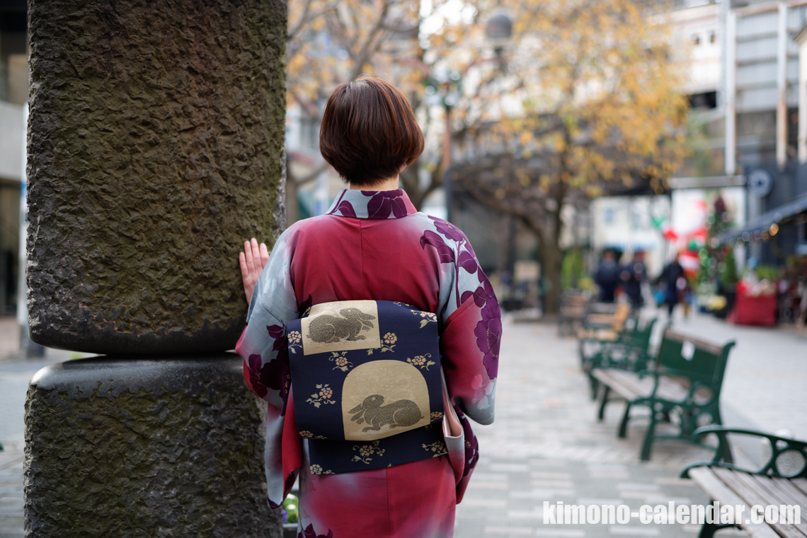 正絹 袷 名古屋帯 小紋 紫