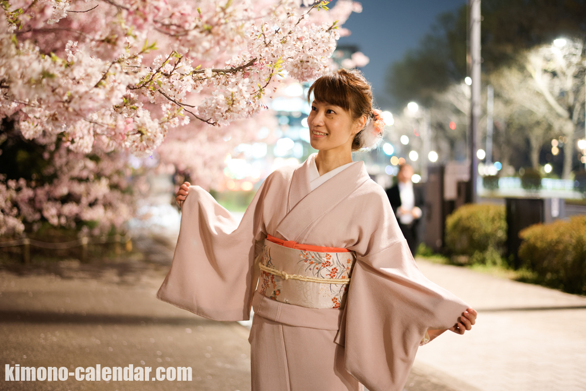 2017年4月4日@千鳥ヶ淵にて着物で夜桜の花見